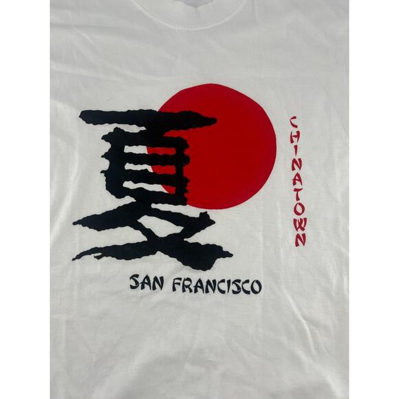 Vintage Hanes Heavyweight Chinatown San Francisco Tshirt Mens Medium White Black - Picture 4 of 7